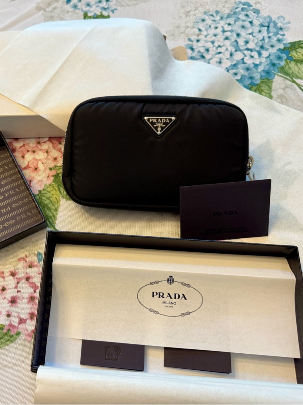 Prada Black Nylon Card Holder Pouch